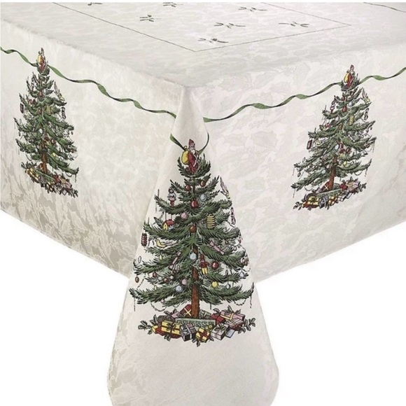 Spode Christmas Tree Oblong Damask Jacquard Tablecloth tablecover NEW 102 X 60 - Picture 2 of 4